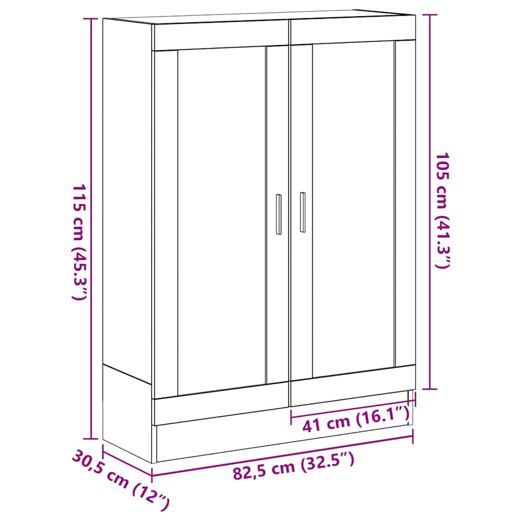 Book Cabinet Black Oak 82.5x30.5x115 cm Engineered Wood