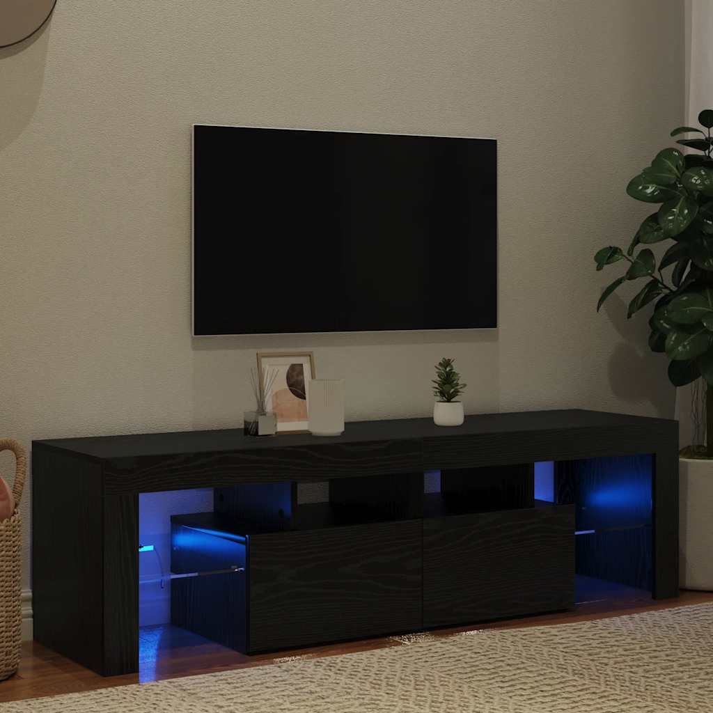 TV Cabinet with LED Lights Black Oak 140x36.5x40 cm Engineered Wood