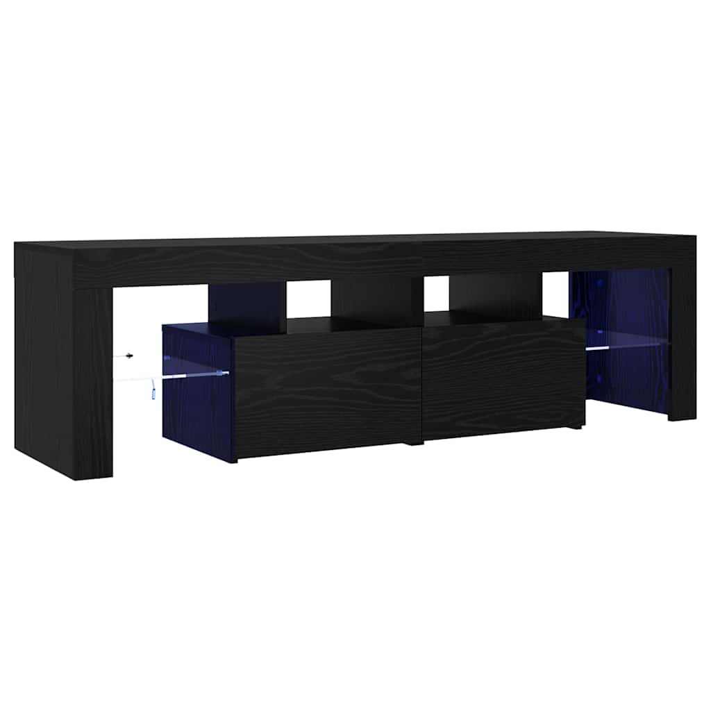 TV Cabinet with LED Lights Black Oak 140x36.5x40 cm Engineered Wood