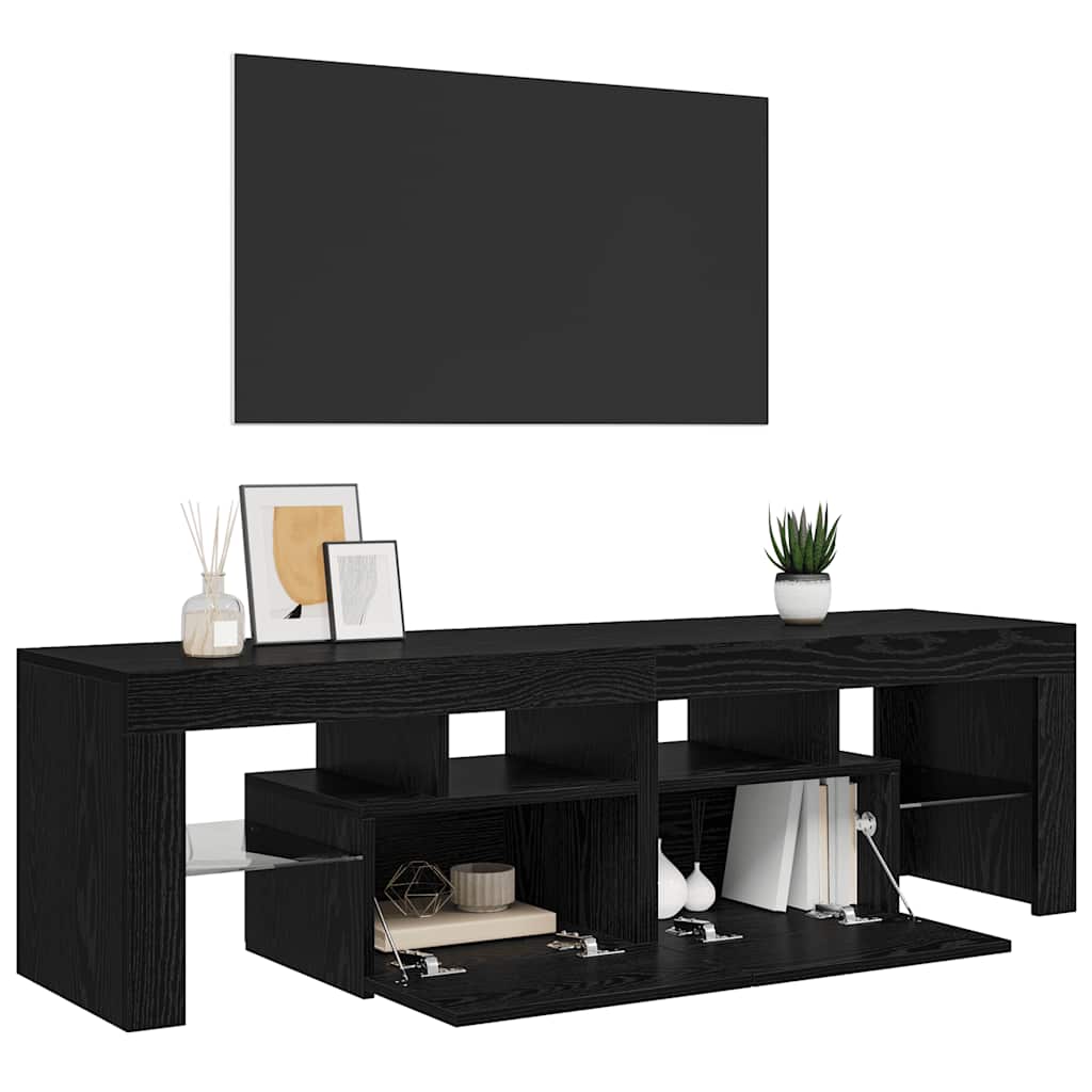 TV Cabinet with LED Lights Black Oak 140x36.5x40 cm Engineered Wood
