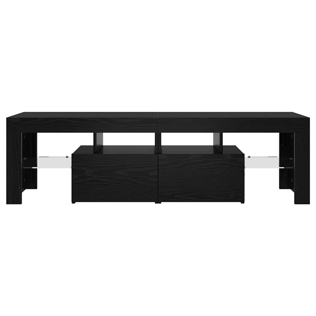 TV Cabinet with LED Lights Black Oak 140x36.5x40 cm Engineered Wood