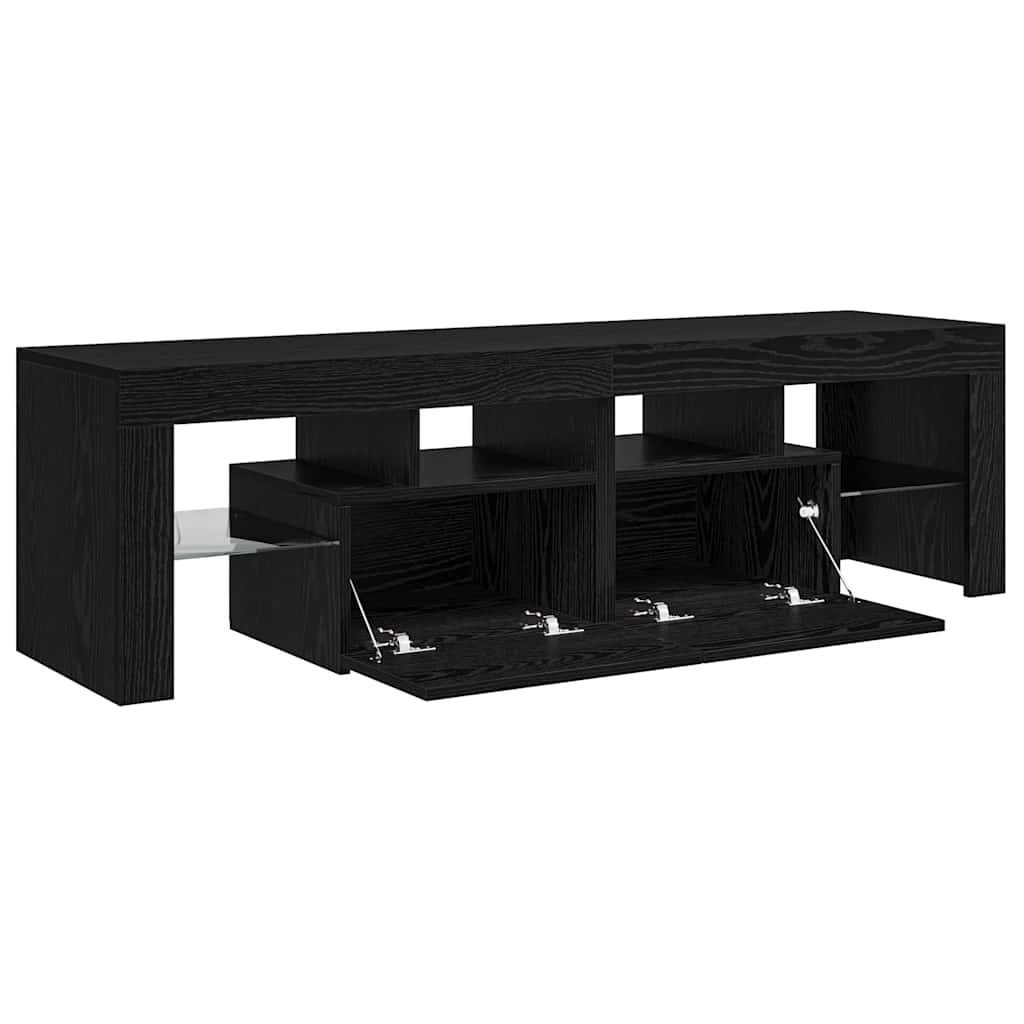 TV Cabinet with LED Lights Black Oak 140x36.5x40 cm Engineered Wood