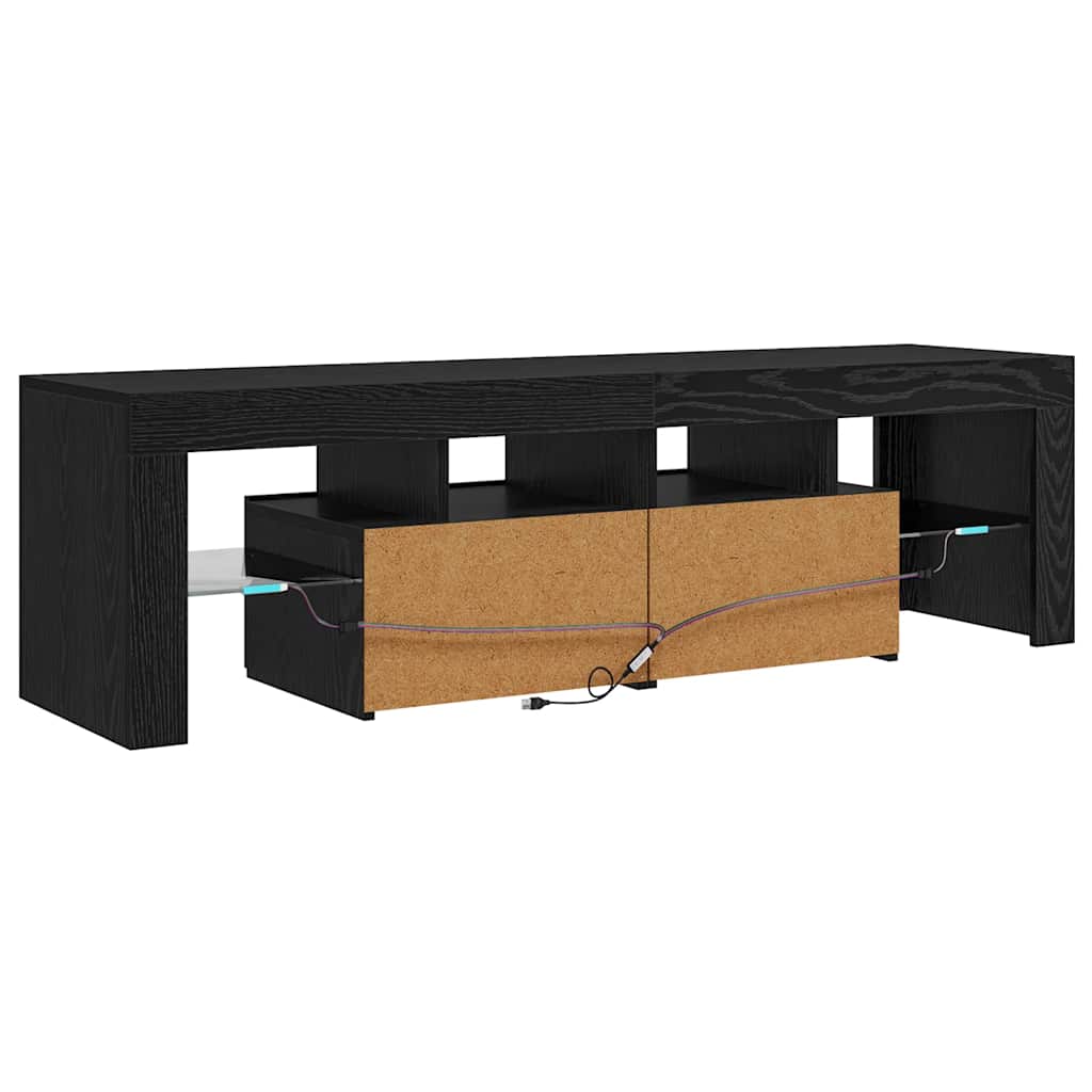 TV Cabinet with LED Lights Black Oak 140x36.5x40 cm Engineered Wood