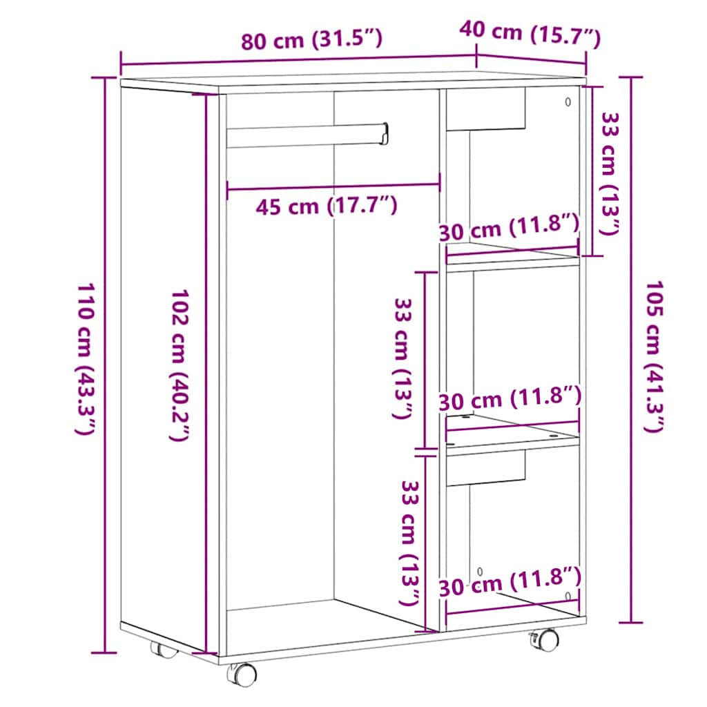 Wardrobe Black Oak 80x40x110 cm Engineered Wood