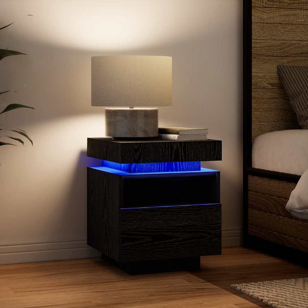 Bedside Cabinet with Drawer 2 pcs Black Oak 40 x 39 x 48,5 cm