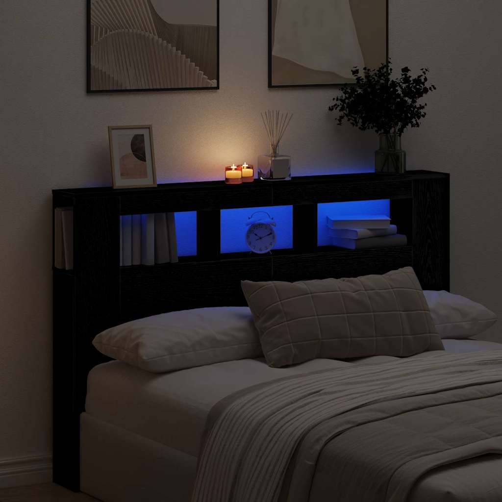 LED Headboard Black Oak Engineered Wood