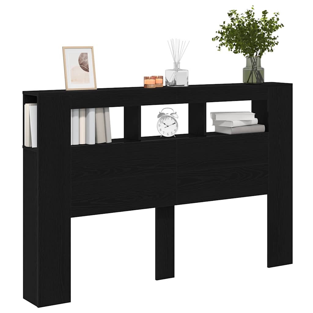 LED Headboard Black Oak Engineered Wood