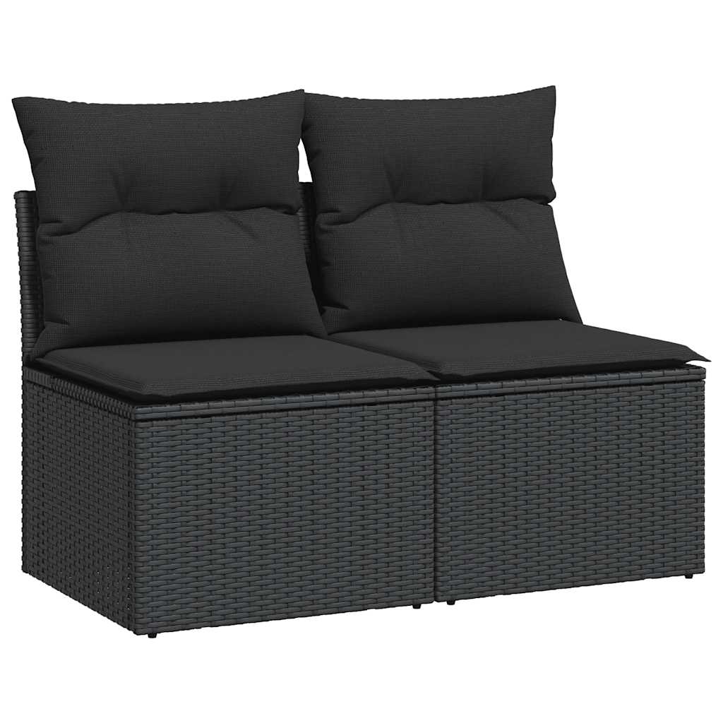 2 Piece Garden Sofa Set with Cushions Black Poly Rattan Acacia