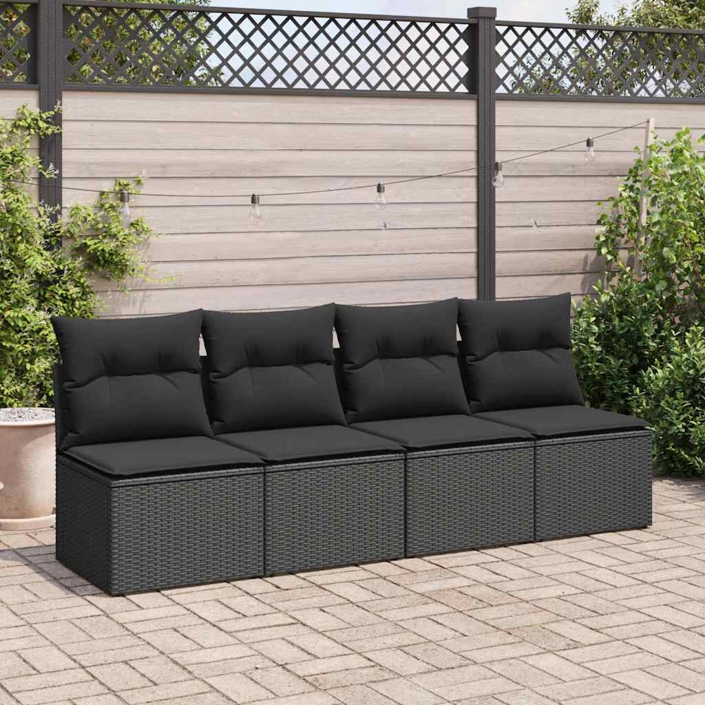 2 Piece Garden Sofa Set with Cushions Black Poly Rattan Acacia