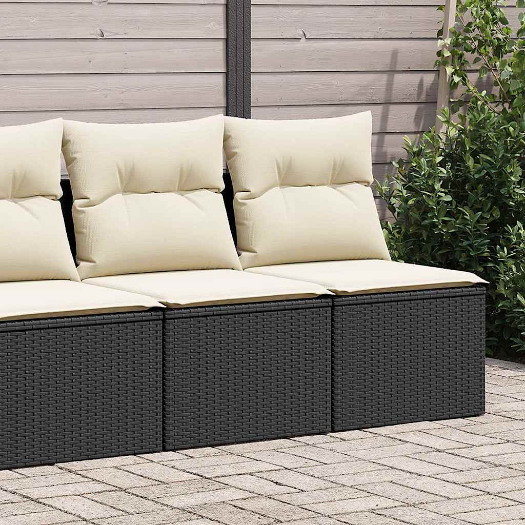 2 Piece Garden Sofa Set with Cushions Black Poly Rattan Acacia