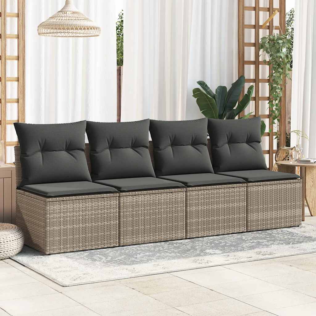 2 Piece Garden Sofa Set with Cushions Grey Poly Rattan Acacia