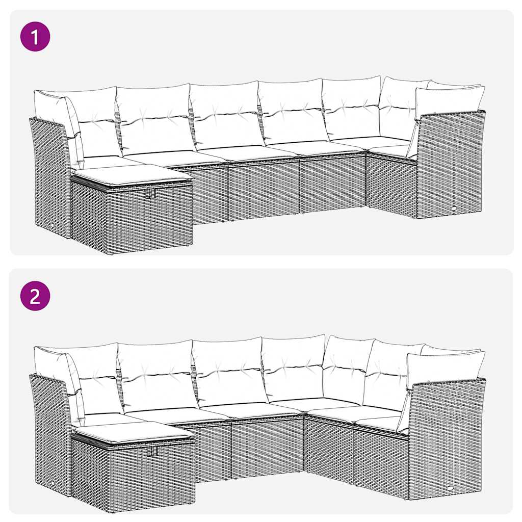 7 Piece Garden Sofa Set with Cushions Black Poly Rattan