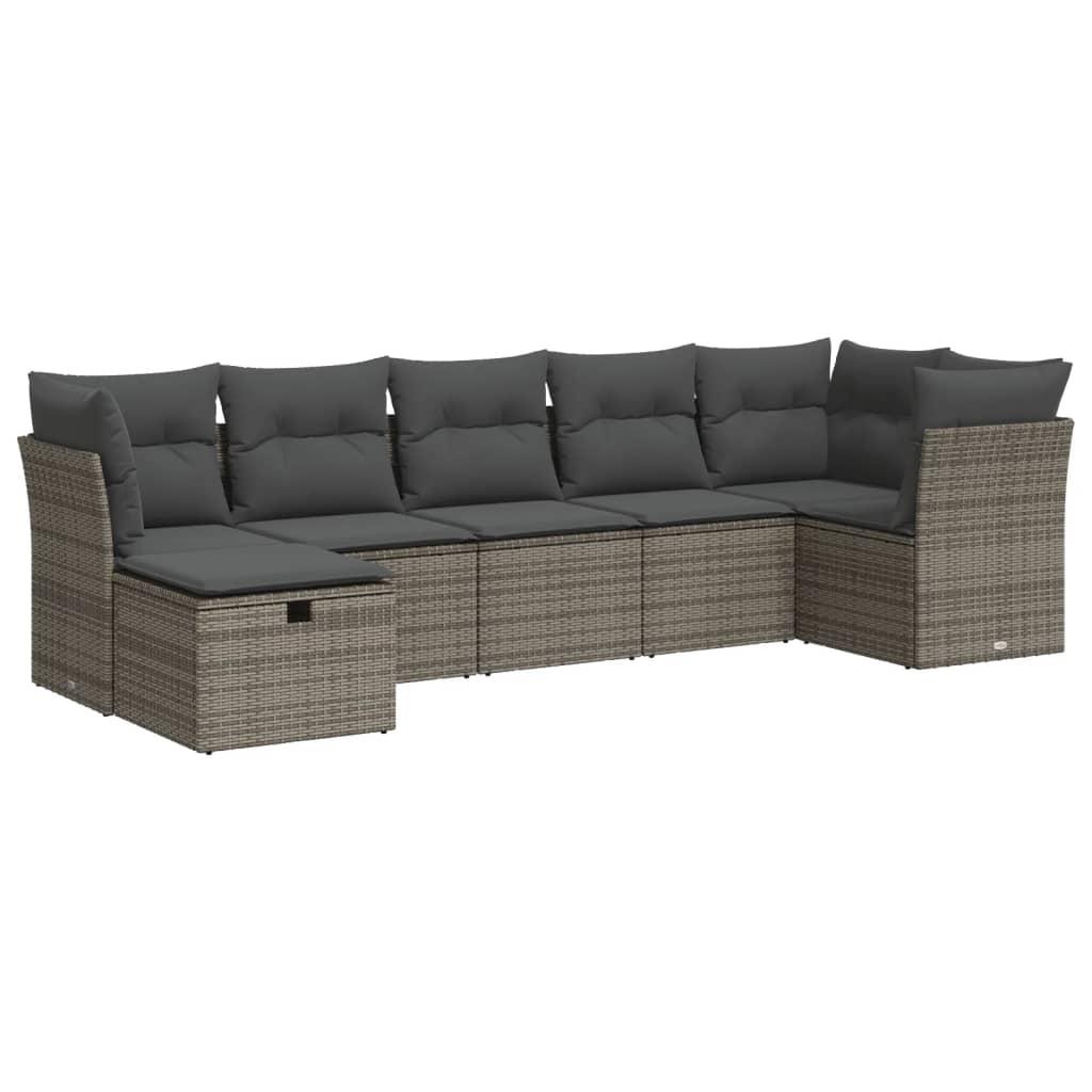7 Piece Garden Sofa Set with Cushions Grey Poly Rattan