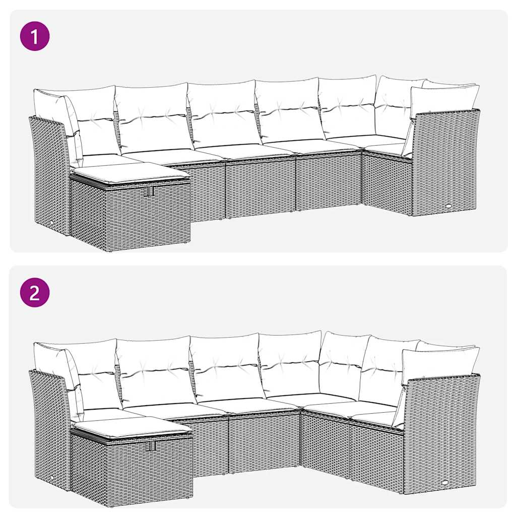 7 Piece Garden Sofa Set with Cushions Grey Poly Rattan