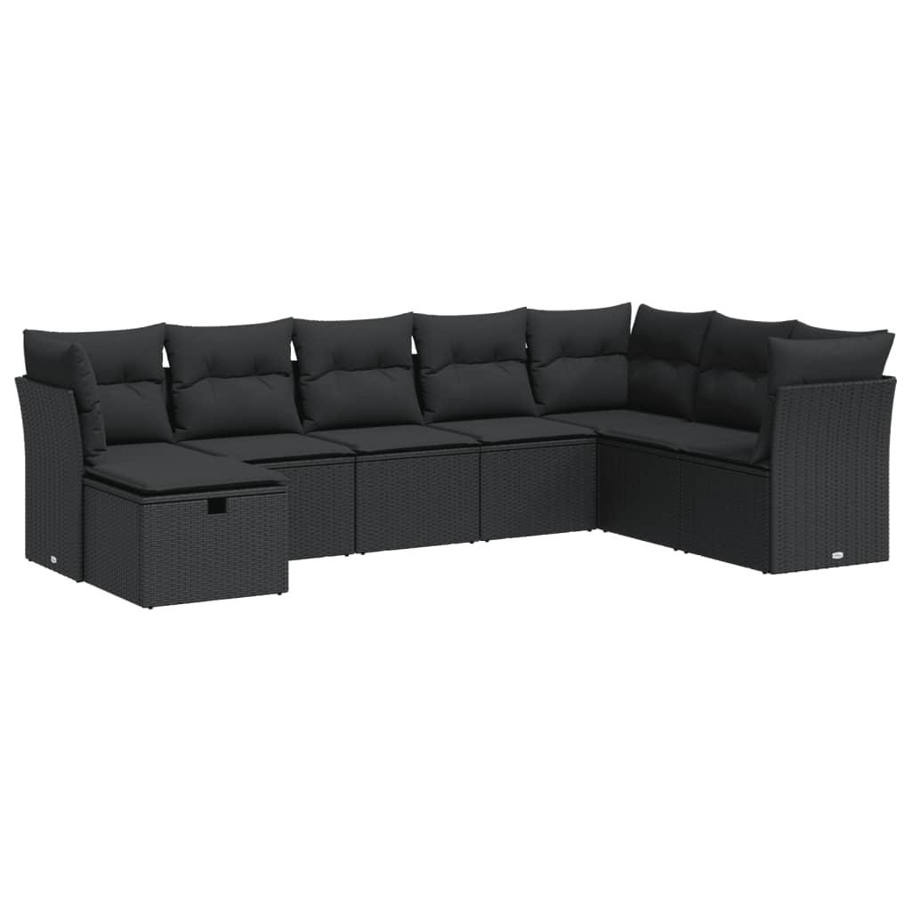 8 Piece Garden Sofa Set with Cushions Black Poly Rattan