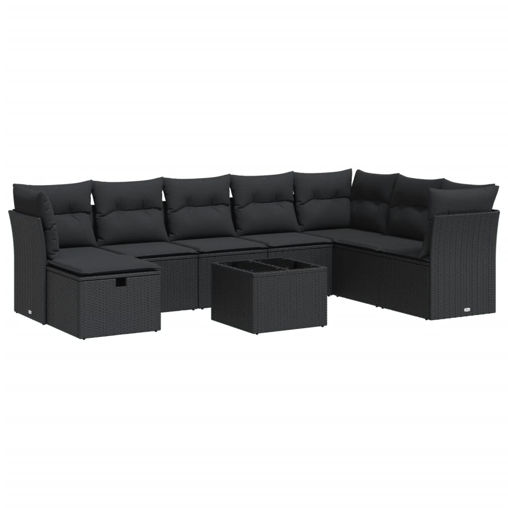 9 Piece Garden Sofa Set with Cushions Black Poly Rattan