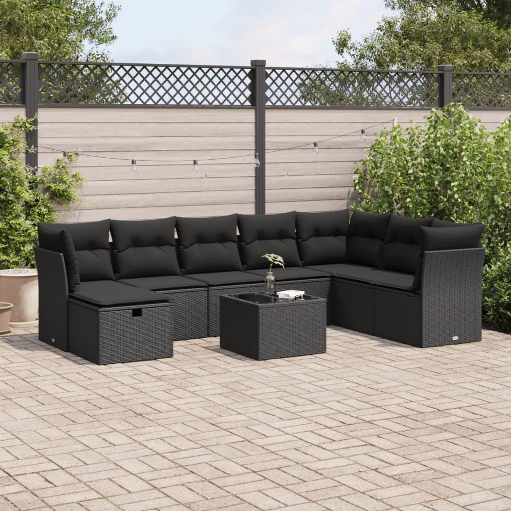 9 Piece Garden Sofa Set with Cushions Black Poly Rattan