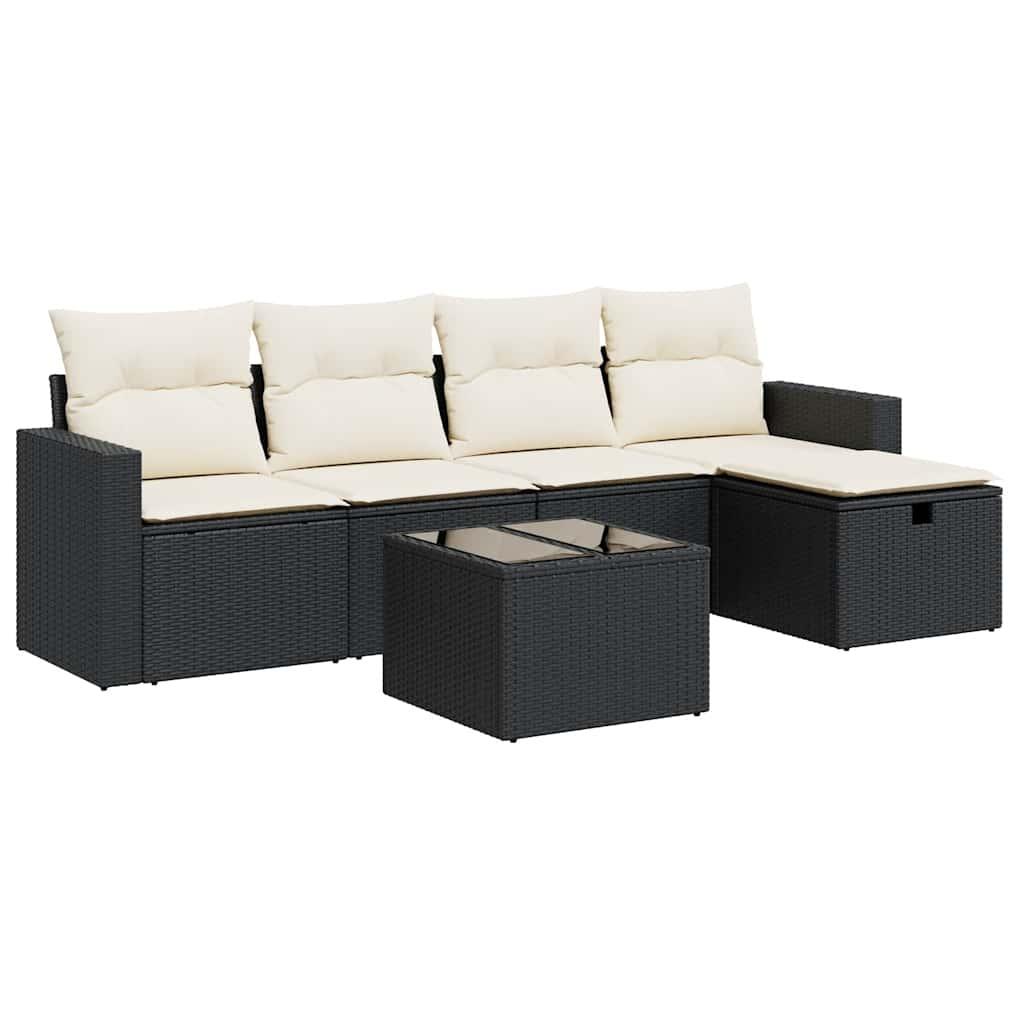 6 Piece Garden Sofa Set with Cushions Black Poly Rattan