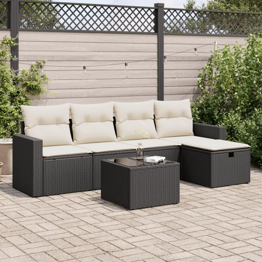 6 Piece Garden Sofa Set with Cushions Black Poly Rattan