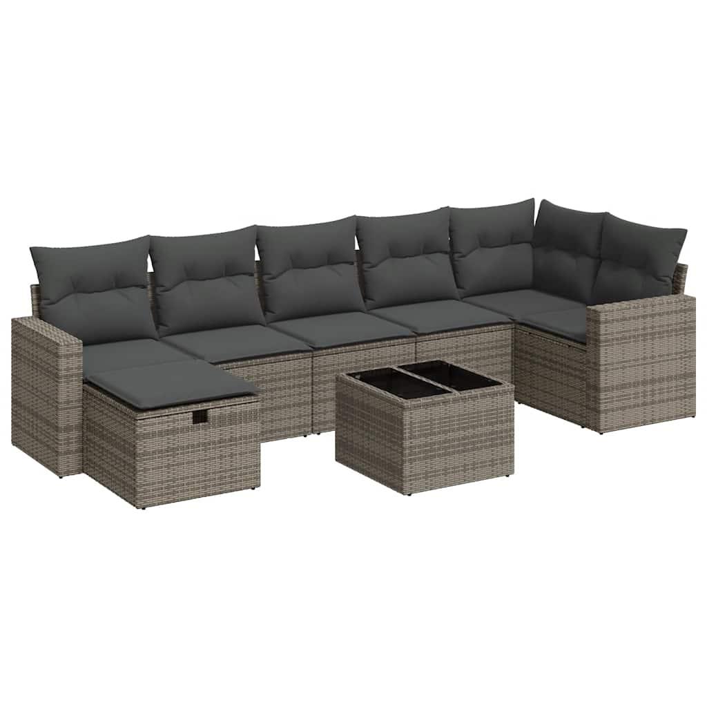 8 Piece Garden Sofa Set with Cushions Grey Poly Rattan