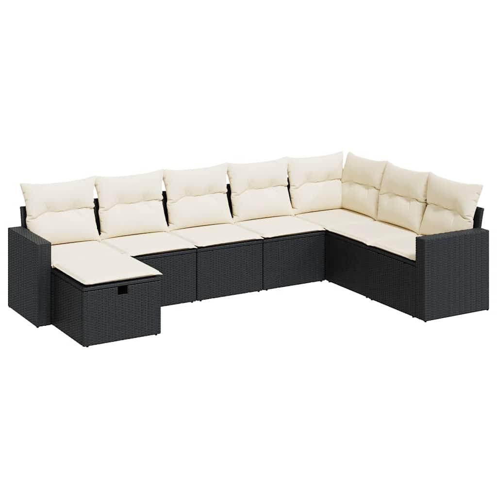 8 Piece Garden Sofa Set with Cushions Black Poly Rattan