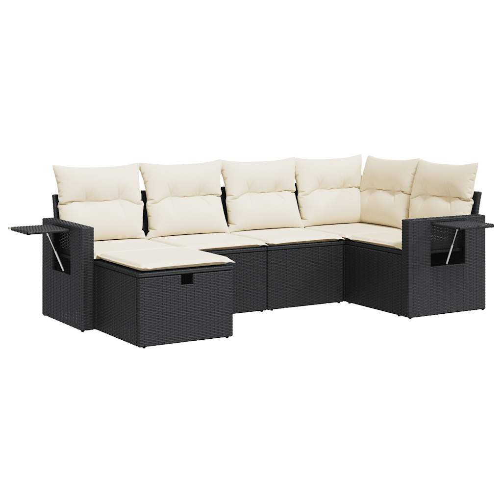 6 Piece Garden Sofa Set with Cushions Black Poly Rattan