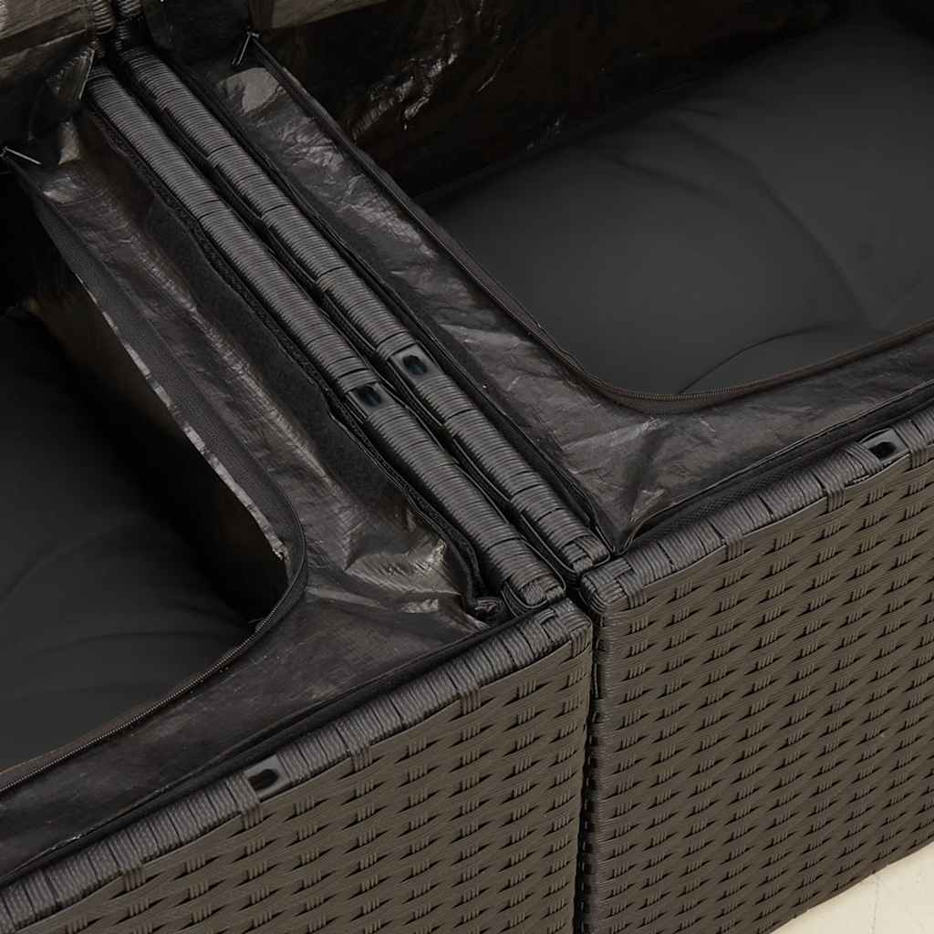 7 Piece Garden Sofa Set with Cushions Black Poly Rattan