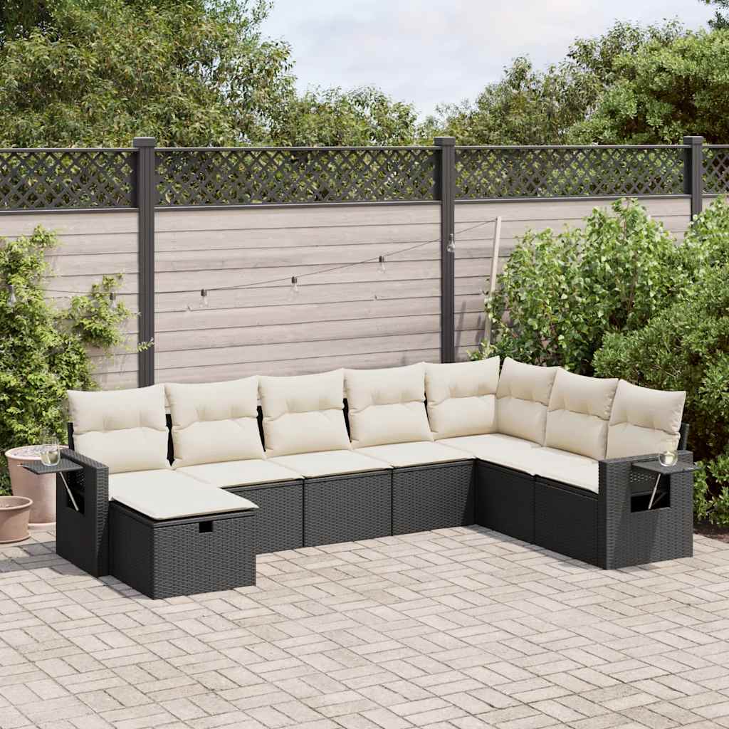 8 Piece Garden Sofa Set with Cushions Black Poly Rattan