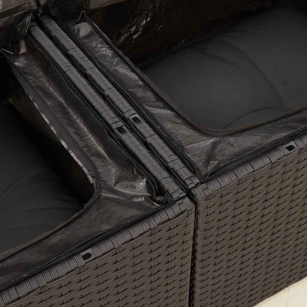9 Piece Garden Sofa Set with Cushions Black Poly Rattan