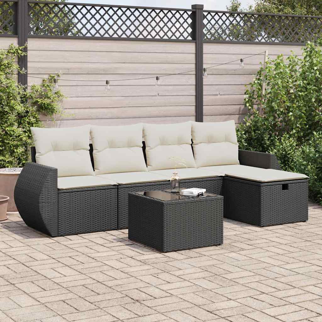 6 Piece Garden Sofa Set with Cushions Black Poly Rattan