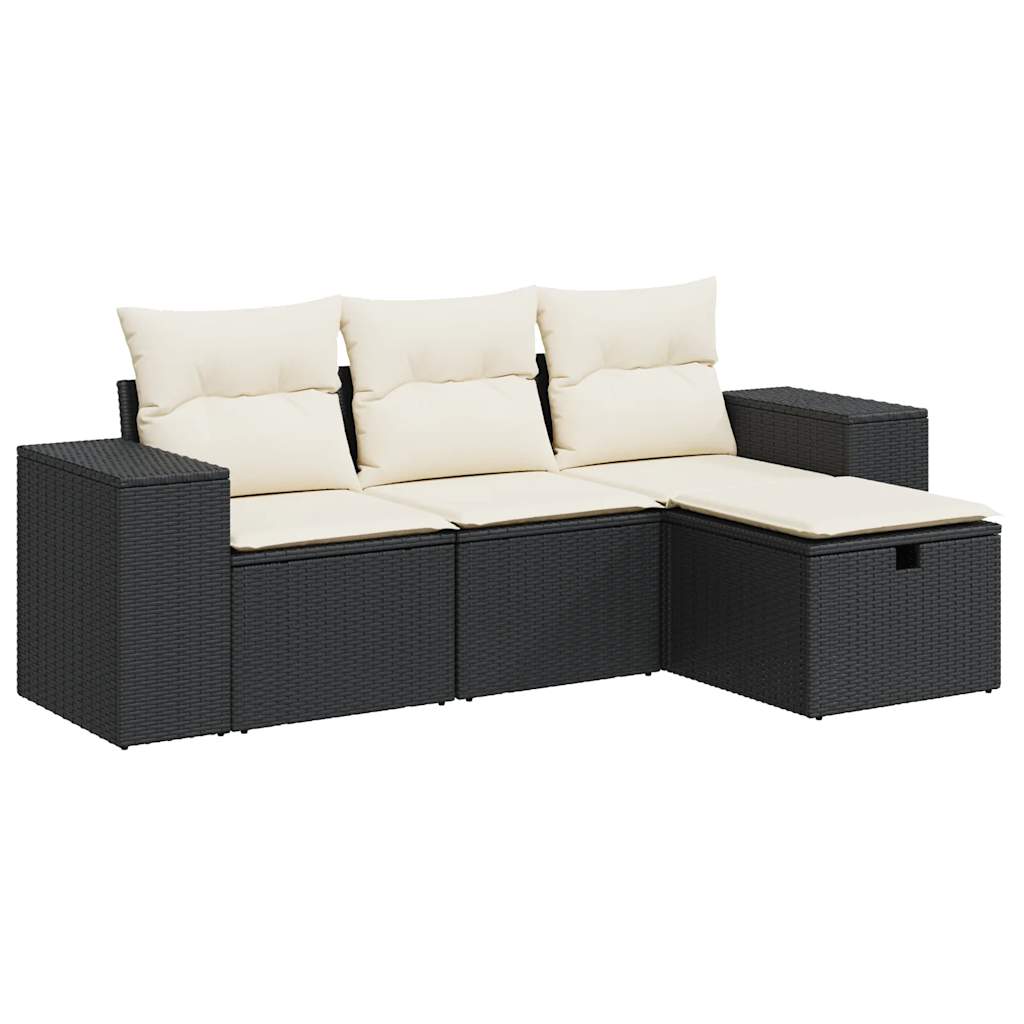 4 Piece Garden Sofa Set with Cushions Black Poly Rattan