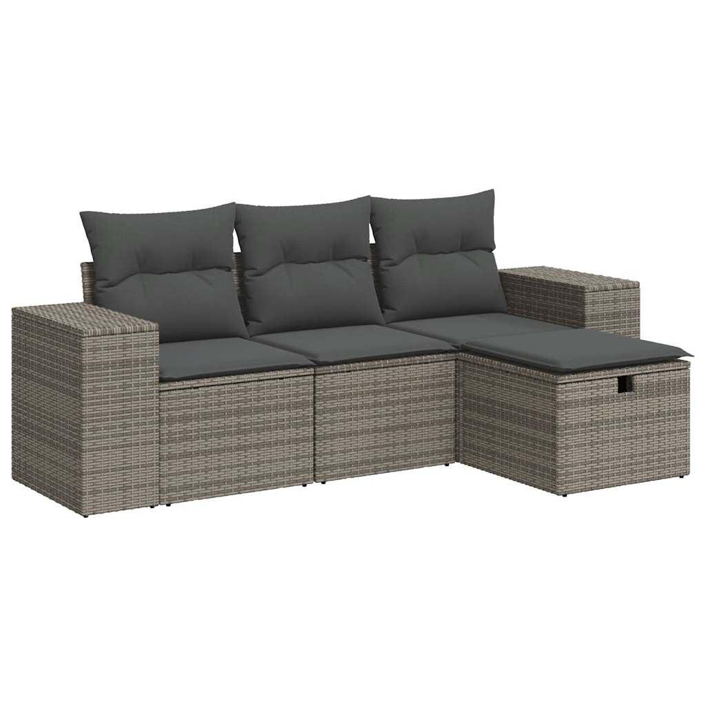 4 Piece Garden Sofa Set with Cushions Grey Poly Rattan