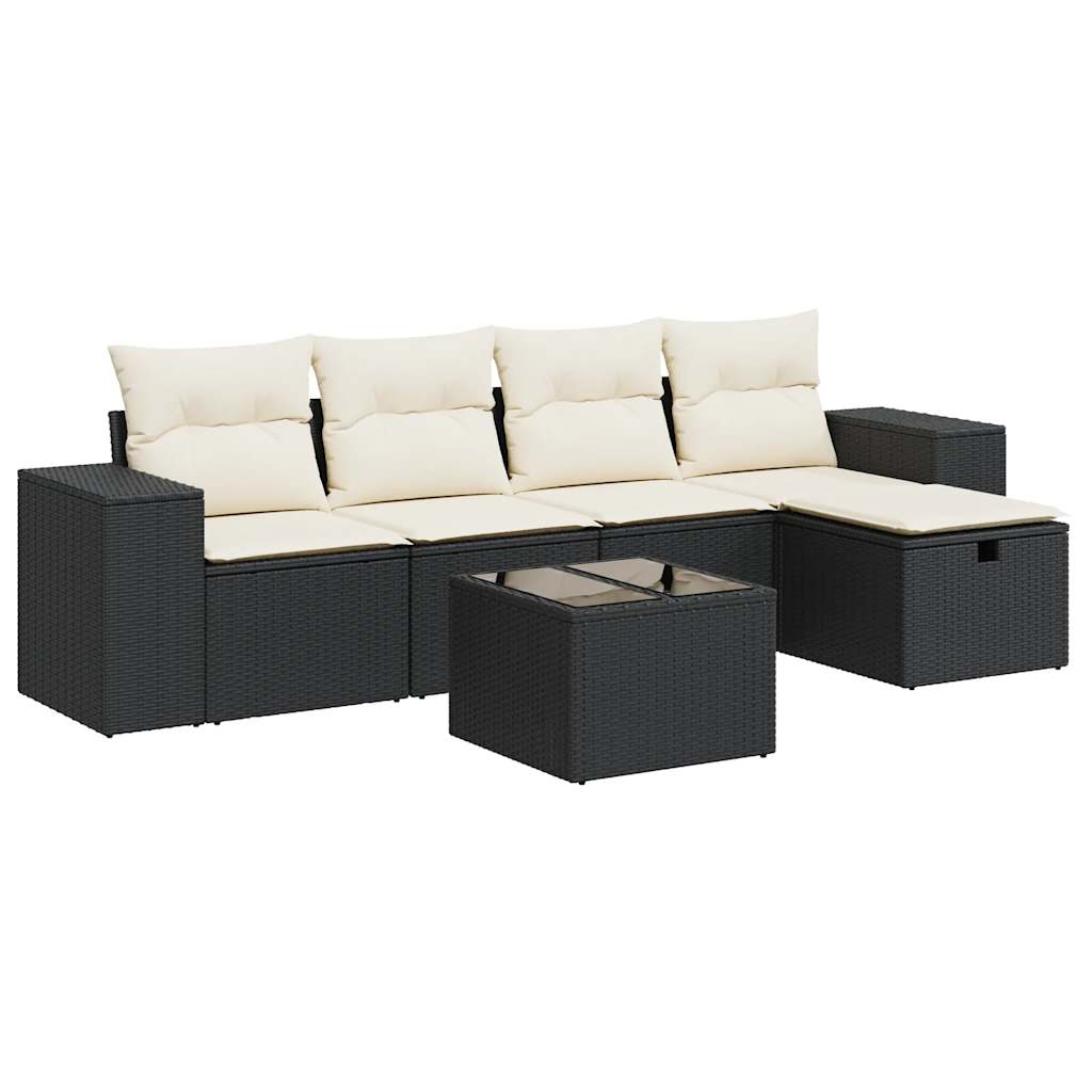 6 Piece Garden Sofa Set with Cushions Black Poly Rattan