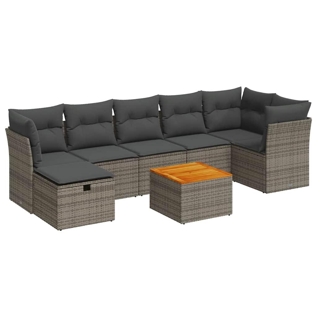8 Piece Garden Sofa Set with Cushions Grey Poly Rattan
