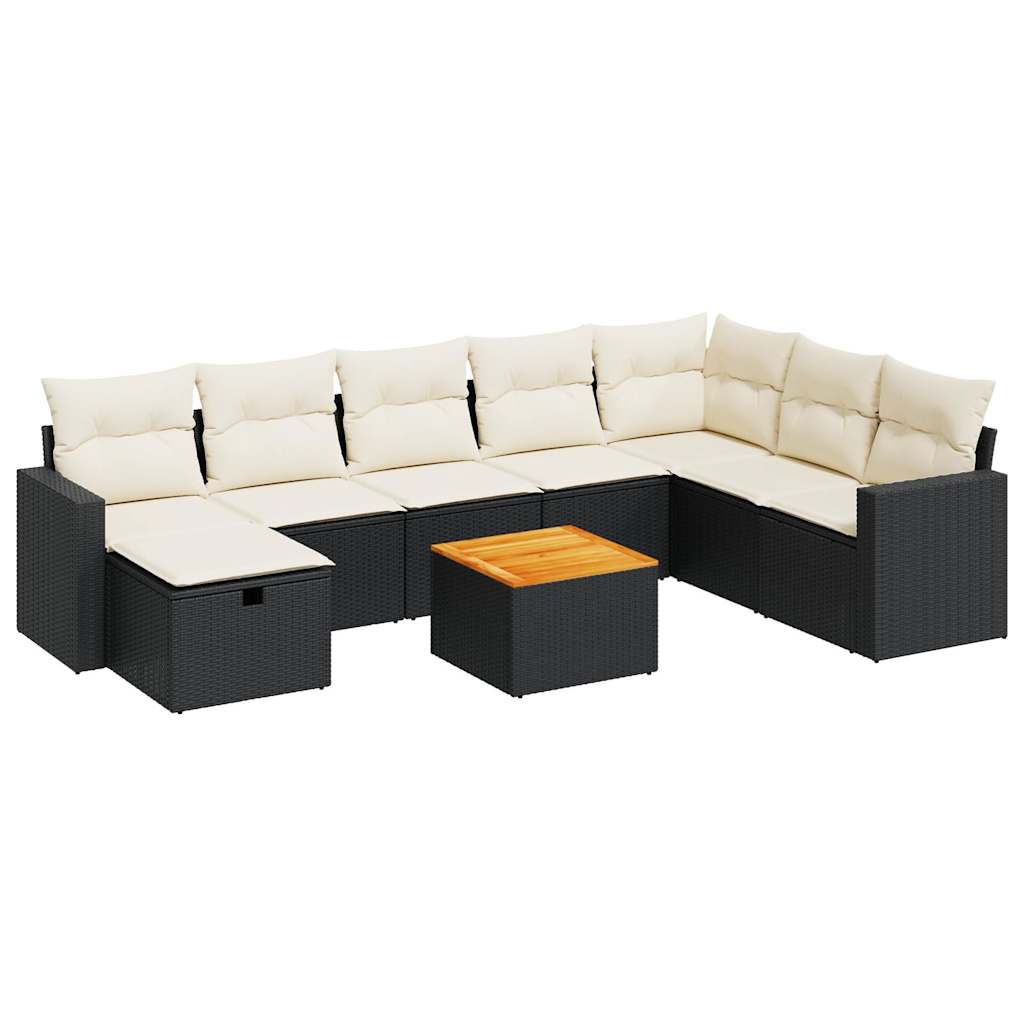 9 Piece Garden Sofa Set with Cushions Black Poly Rattan