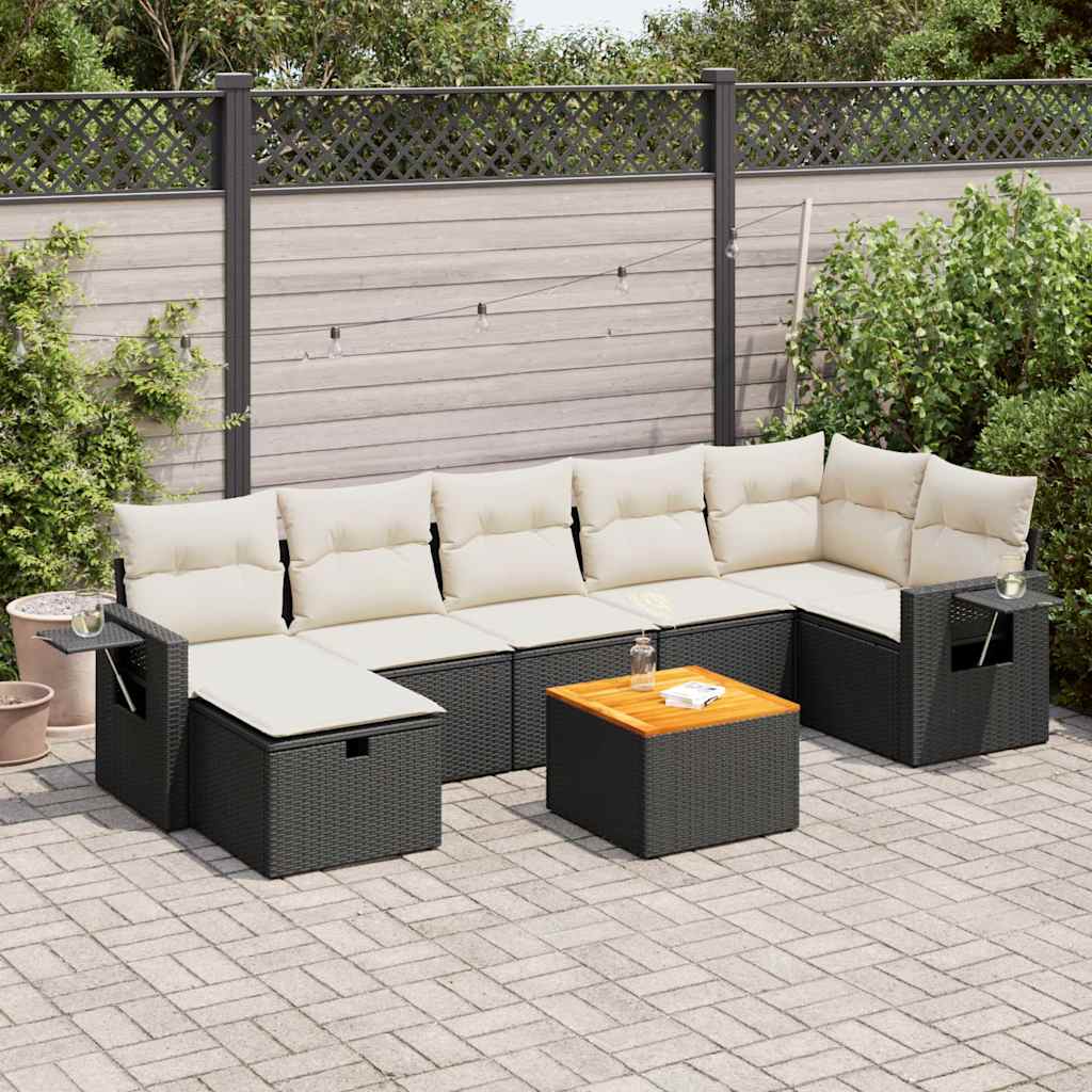 8 Piece Garden Sofa Set with Cushions Black Poly Rattan