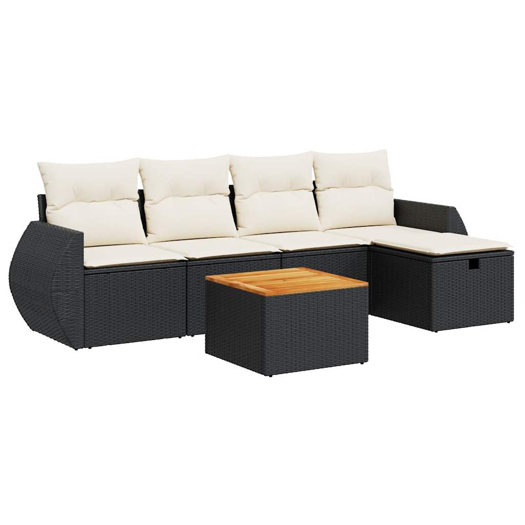 6 Piece Garden Sofa Set with Cushions Black Poly Rattan