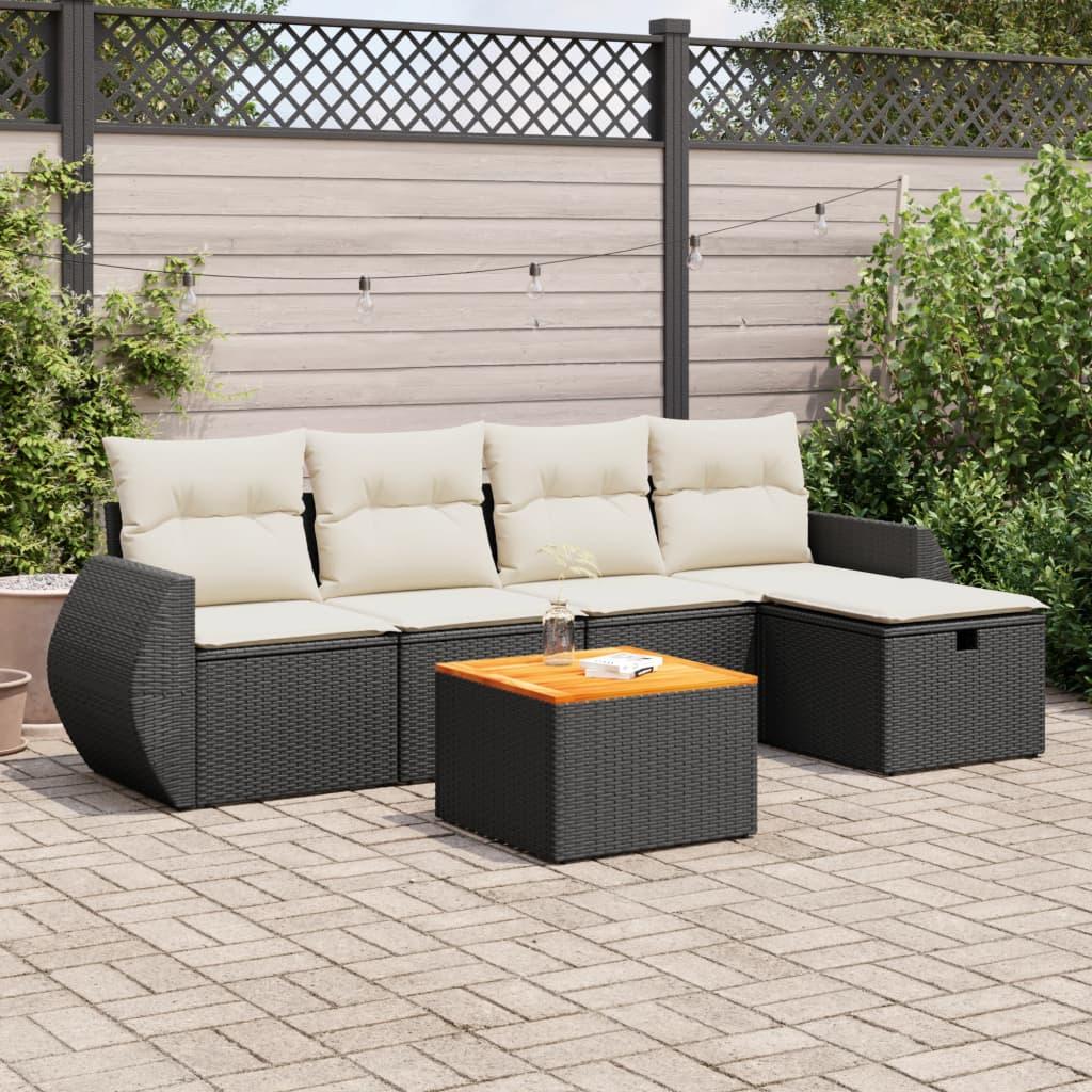 6 Piece Garden Sofa Set with Cushions Black Poly Rattan