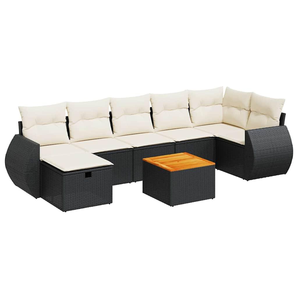 8 Piece Garden Sofa Set with Cushions Black Poly Rattan