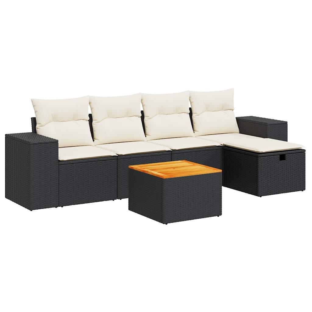 6 Piece Garden Sofa Set with Cushions Black Poly Rattan
