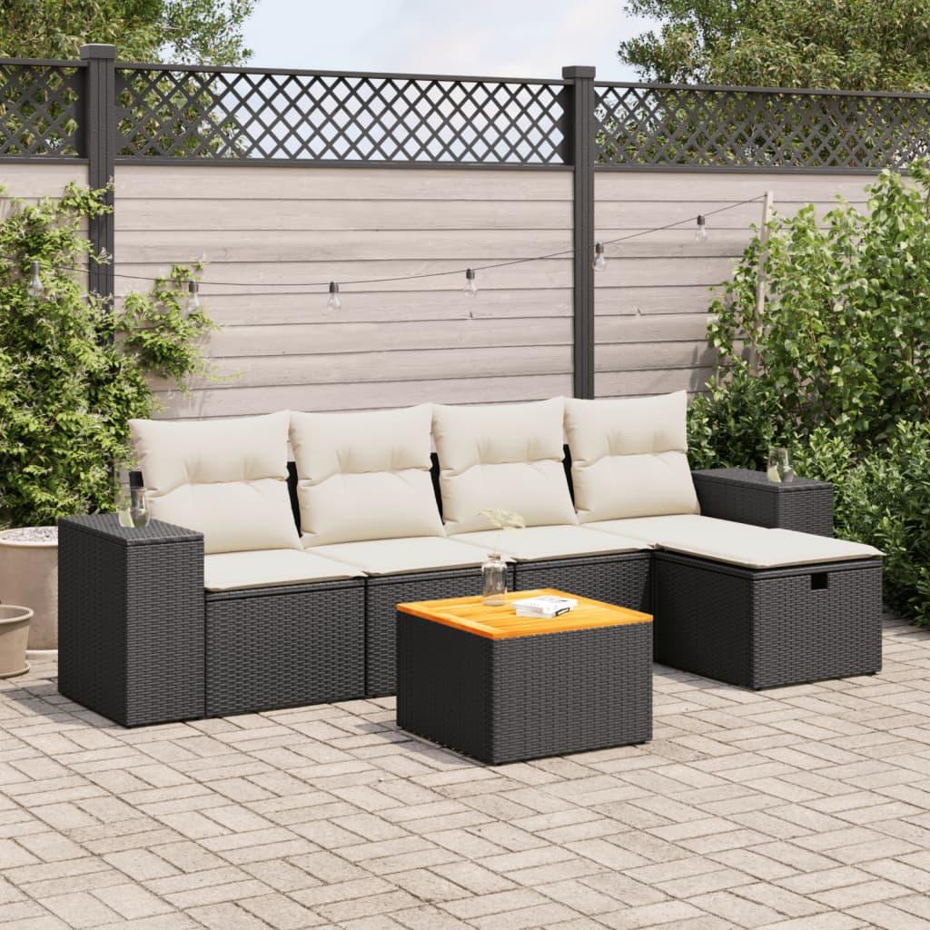 6 Piece Garden Sofa Set with Cushions Black Poly Rattan