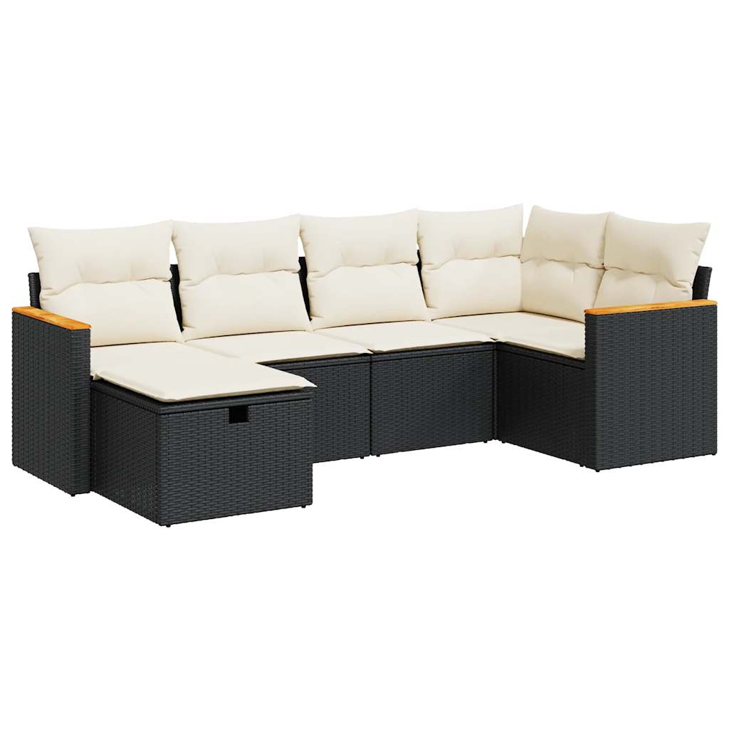 6 Piece Garden Sofa Set with Cushions Black Poly Rattan