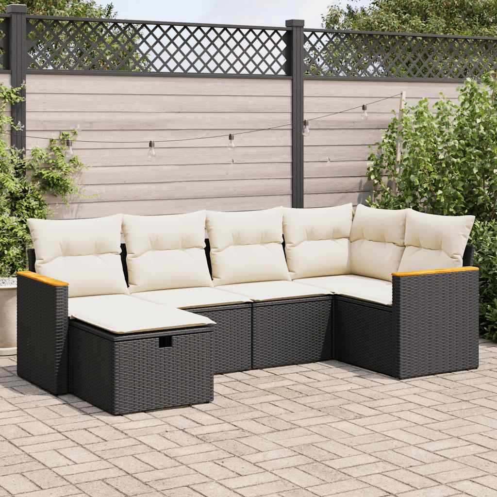 6 Piece Garden Sofa Set with Cushions Black Poly Rattan