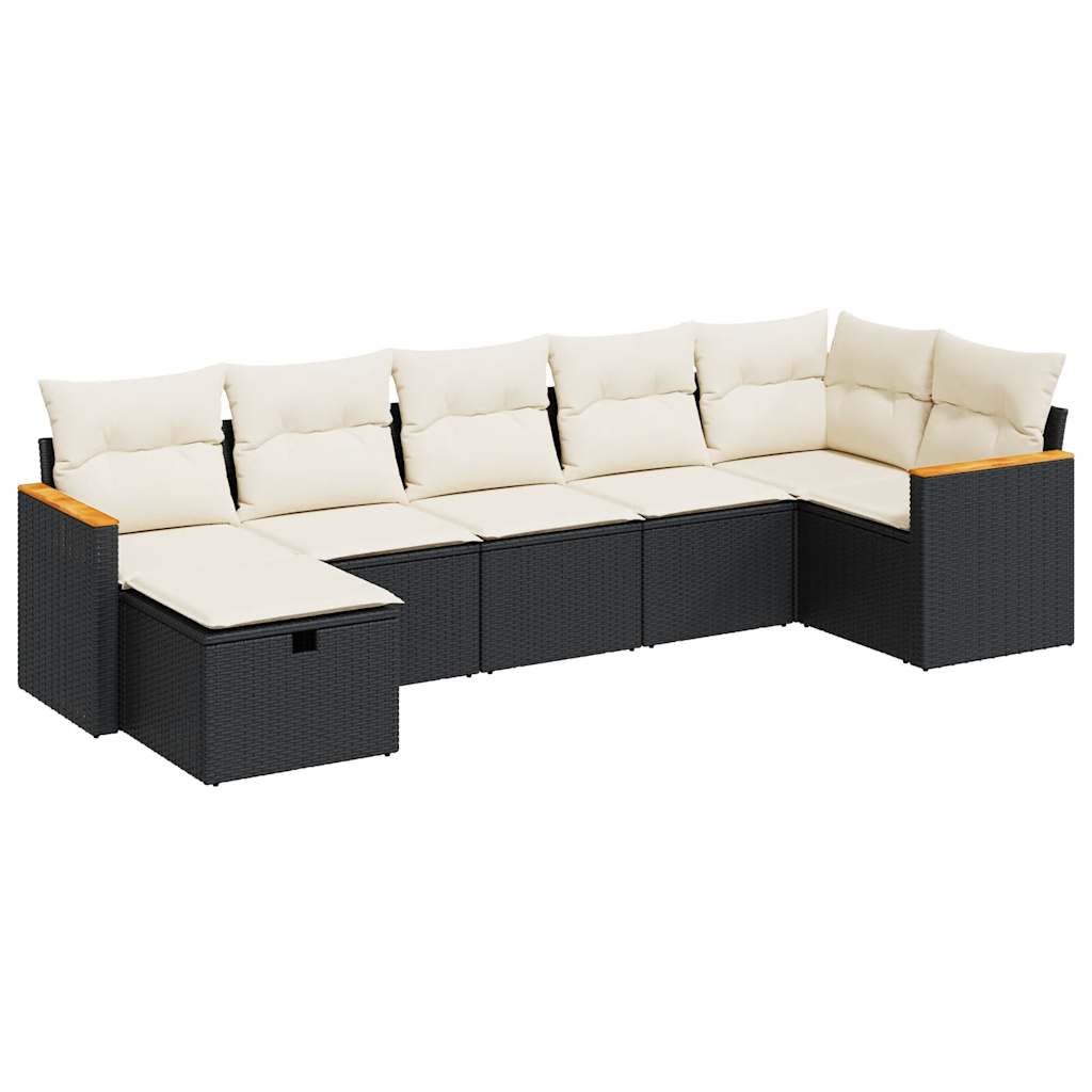 7 Piece Garden Sofa Set with Cushions Black Poly Rattan