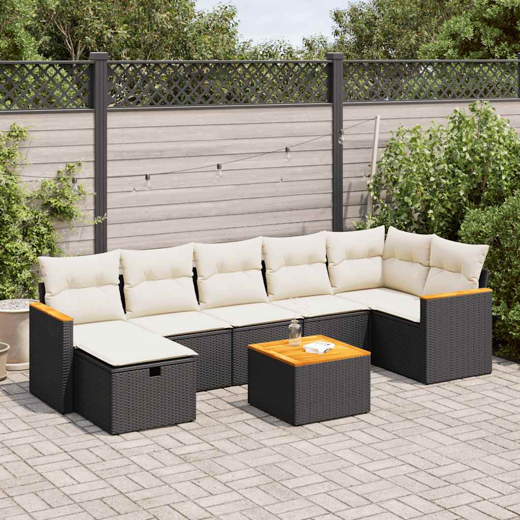 8 Piece Garden Sofa Set with Cushions Black Poly Rattan