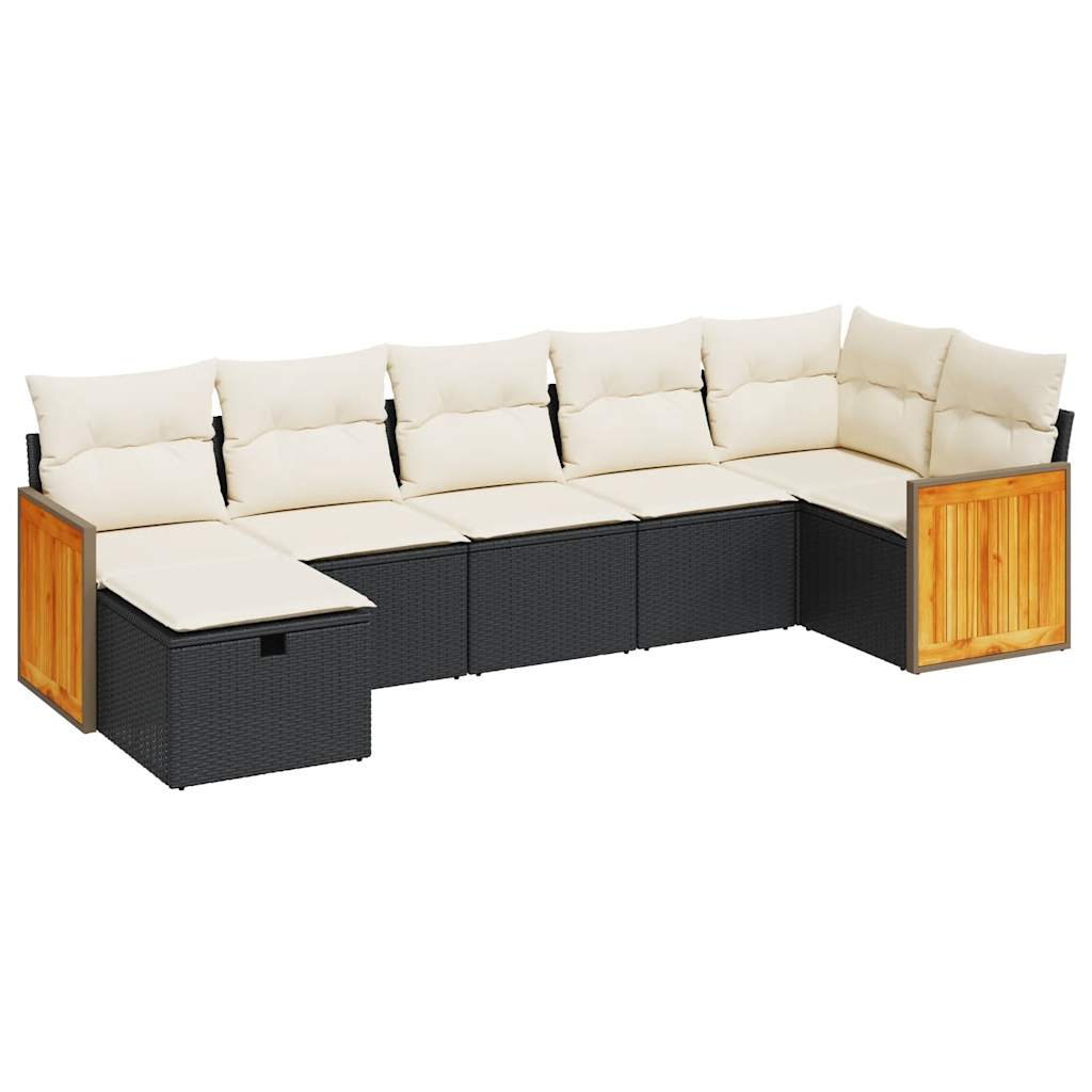 7 Piece Garden Sofa Set with Cushions Black Poly Rattan