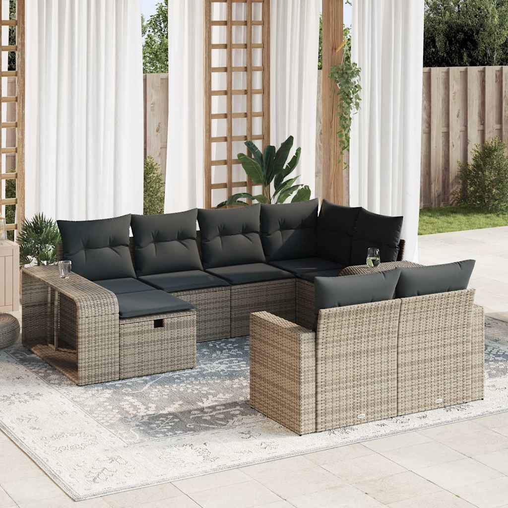 10 Piece Garden Sofa Set with Cushions Grey Poly Rattan