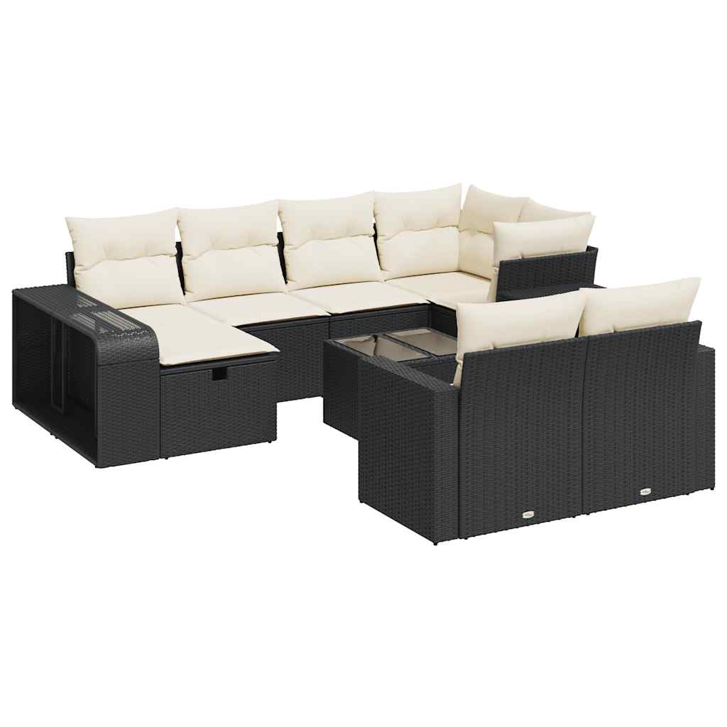 11 Piece Garden Sofa Set with Cushions Black Poly Rattan