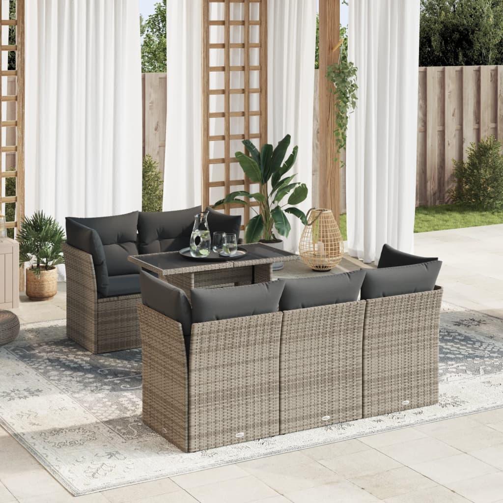 6 Piece Garden Sofa Set with Cushions Grey Poly Rattan