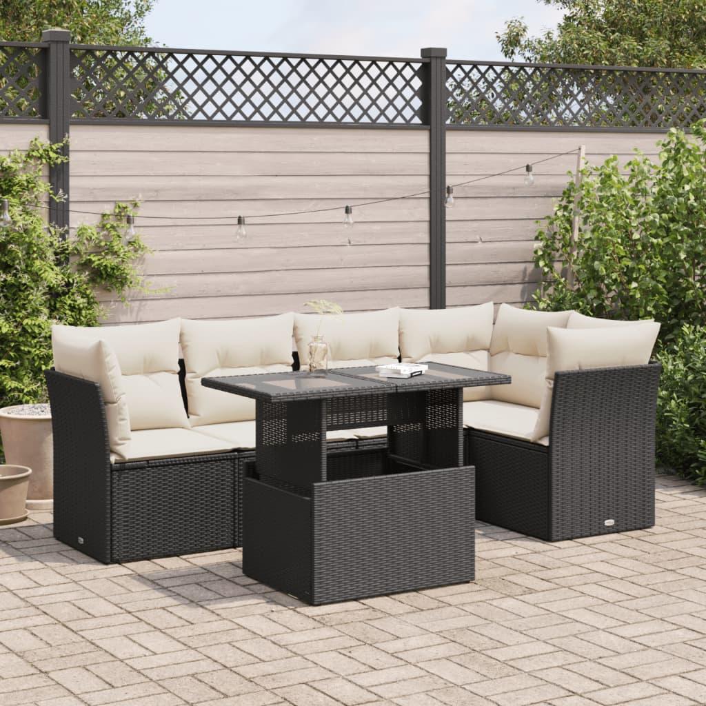 6 Piece Garden Sofa Set with Cushions Black Poly Rattan